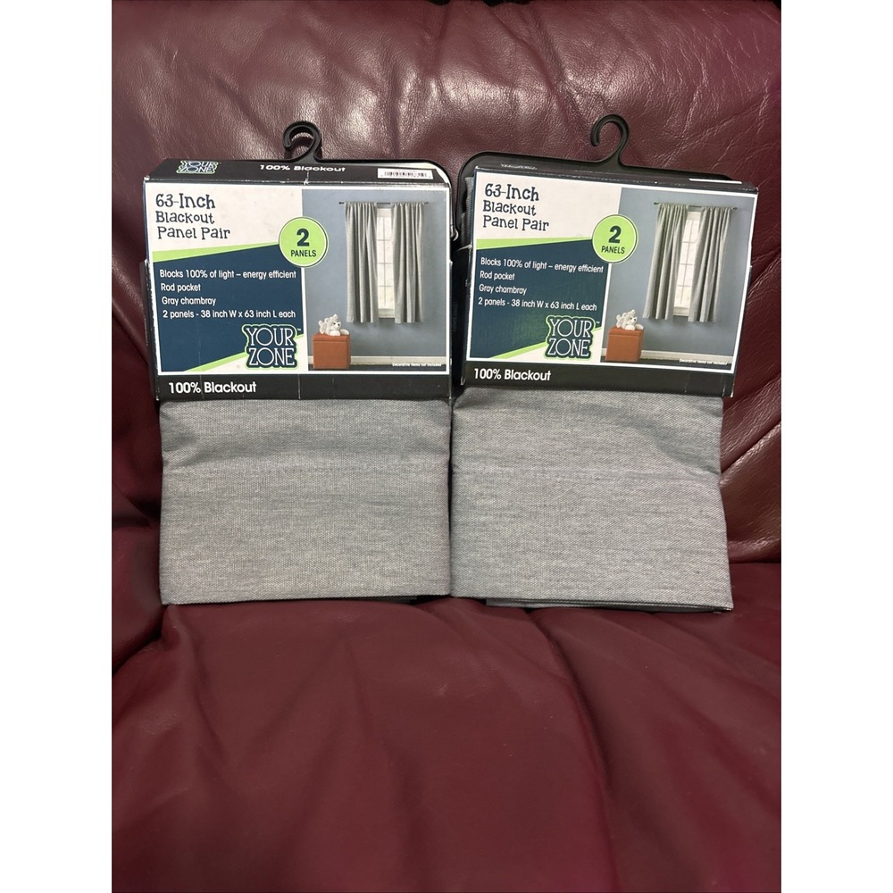 2  Your Zone Room Darkening Panel Pair, Silver 30"x 63" Rod Pocket Panels NEW